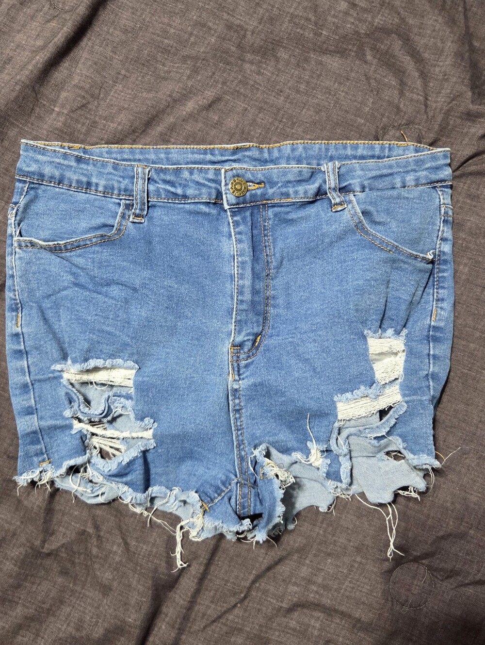 SHEIN Women’s Large Distressed Denim Shorts Ripped Frayed Cutoff Blue Jean Short